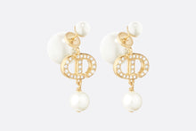 Load image into Gallery viewer, Dior Tribales Earrings • Gold-Finish Metal with White Resin Pearls and White Crystals
