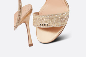 Dway Heeled Sandal • Gold-Tone Cotton Embroidered with Metallic Thread and Strass