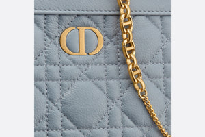 Dior Caro Zipped Pouch with Chain • Cloud Blue Supple Cannage Calfskin