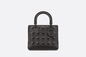 Medium Lady Dior Bag • Black Cannage Calfskin with Diamond Motif