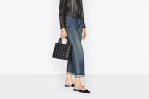 Medium Lady Dior Bag • Black Cannage Calfskin with Diamond Motif