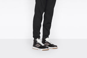 B27 High-Top Sneaker • Black Smooth Calfskin with Beige and Black Dior Oblique Jacquard