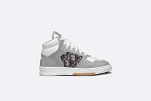 B27 Kid's High-Top Sneaker • Gray and White Smooth Calfskin with Beige and Black Dior Oblique Jacquard