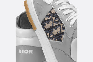 B27 Kid's High-Top Sneaker • Gray and White Smooth Calfskin with Beige and Black Dior Oblique Jacquard