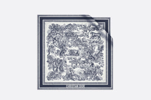 Toile de Jouy Sauvage 90 Square Scarf • Ivory and Navy Blue Silk Twill