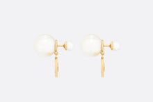 Load image into Gallery viewer, Dior Tribales Earrings • Gold-Finish Metal with White Resin Pearls and Silver-Tone Crystals
