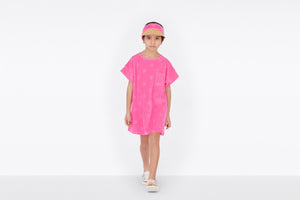 Kid's A-Line Dress • Fuchsia Pink Velvet Jersey Jacquard with 'CD' Motif