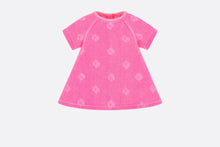 Load image into Gallery viewer, Baby A-Line Dress • Fuchsia Pink Velvet Jersey Jacquard with &#39;CD&#39; Motif
