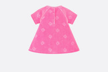 Load image into Gallery viewer, Baby A-Line Dress • Fuchsia Pink Velvet Jersey Jacquard with &#39;CD&#39; Motif
