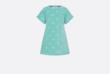 Load image into Gallery viewer, Kid&#39;s A-Line Dress • Turquoise Velvet Jersey Jacquard with &#39;CD&#39; Motif
