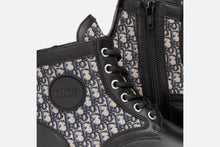 Load image into Gallery viewer, Kid&#39;s Dior Explorer Ankle Boot • Black Smooth Calfskin and Beige and Blue Dior Oblique Jacquard
