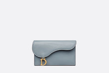 Load image into Gallery viewer, Saddle Flap Compact Zipped Card Holder • Cloud Blue Goatskin
