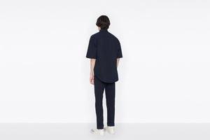 Short-Sleeved Overshirt • Navy Blue and Black Dior Oblique Kasuri Cotton Denim