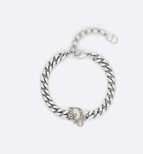 Dior Oblique Chain Link Bracelet • Silver-Finish Brass with Gray Crystals