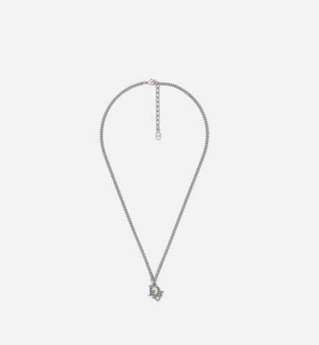 Dior Oblique Pendant Necklace • Silver-Finish Brass with Gray Crystals