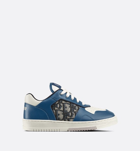 B27 Kid's Low-Top Sneaker • Navy Blue and Cream Smooth Calfskin with Beige and Black Dior Oblique Jacquard