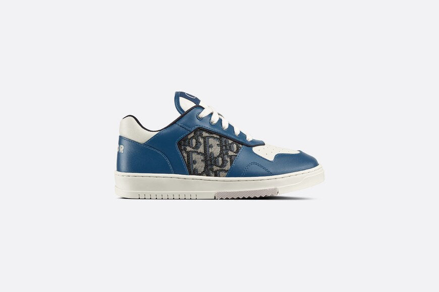 B27 Kid's Low-Top Sneaker • Navy Blue and Cream Smooth Calfskin with Beige and Black Dior Oblique Jacquard