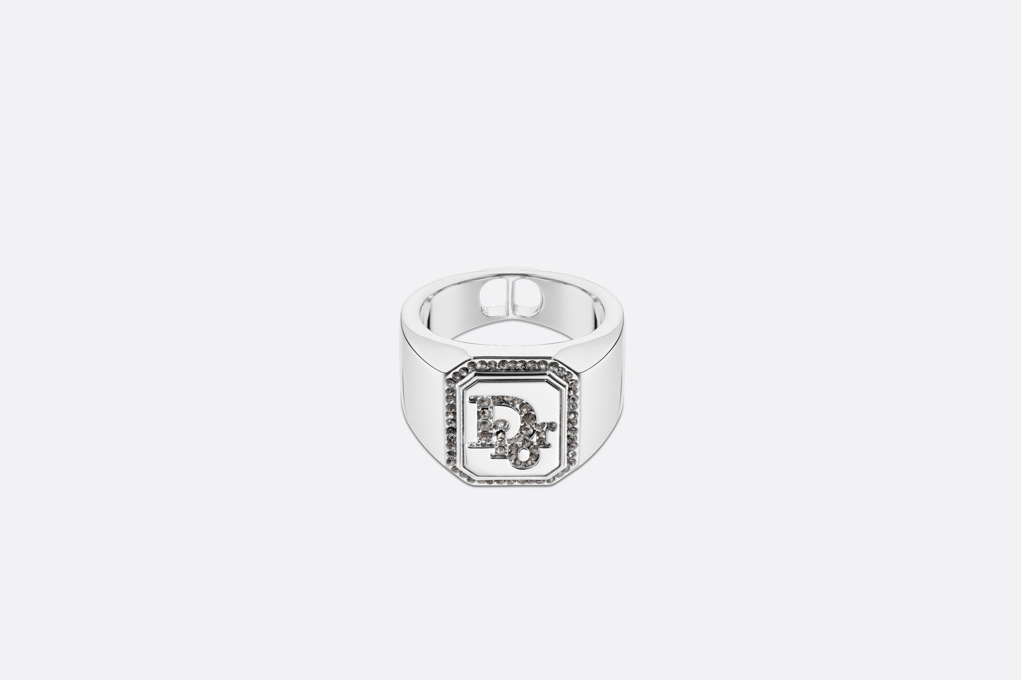CD Icon Signet Ring Silver and White Crystals