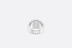 Dior Oblique Signet Ring • Silver-Finish Brass with Gray Crystals