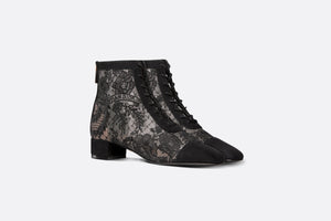 Naughtily-D Ankle Boot • Black Transparent Mesh and Suede Embroidered with Dior Roses Motif