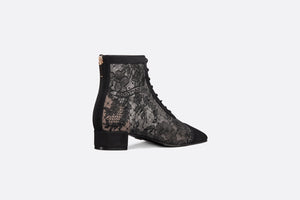 Naughtily-D Ankle Boot • Black Transparent Mesh and Suede Embroidered with Dior Roses Motif