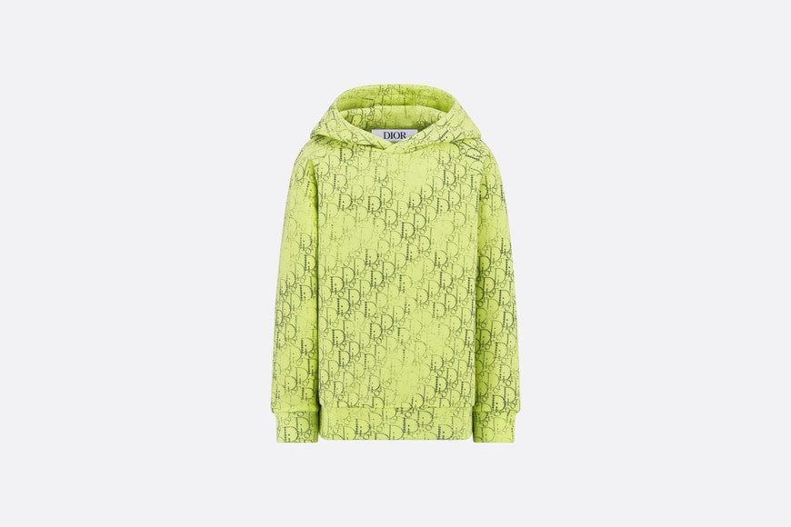 Kid's Hooded Sweatshirt • Anise Green Cotton Fleece with Gray Dior Oblique Pearl Motif