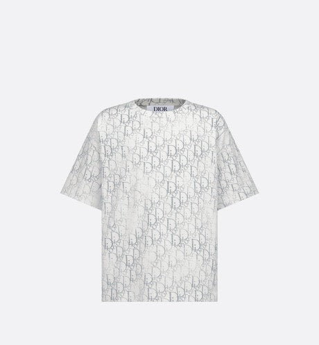 Kid's T-Shirt • Ivory Cotton Jersey with Silver-Tone Dior Oblique Pearl Motif