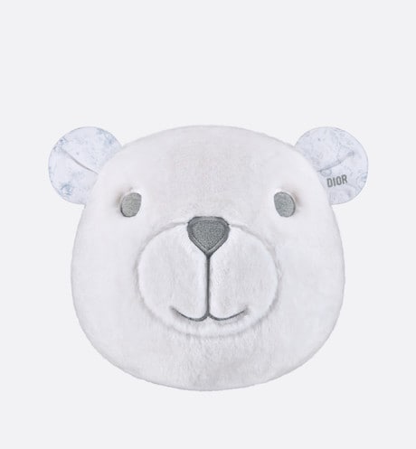 Bear Head Stuffed Toy • Ivory Faux Fur and Cotton Jersey Printed with Gray Toile de Jouy