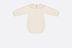 Baby Long-Sleeved Onesie • Ivory Jersey and Cotton Voile with Gold-Tone Cannage
