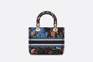 Medium Lady D-Lite Bag • Black Multicolor Dior Birds Embroidery