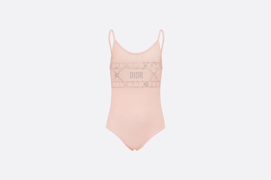 Kid's One-Piece Swimsuit • Pale Pink Technical Fabric with Pale Gold-Tone Cannage Motif