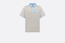 Load image into Gallery viewer, Kid&#39;s Polo Shirt • Heathered Gray Cotton Jersey and White Cotton Poplin with Sky Blue Stripes
