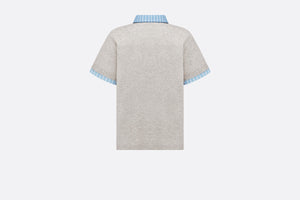Kid's Polo Shirt • Heathered Gray Cotton Jersey and White Cotton Poplin with Sky Blue Stripes