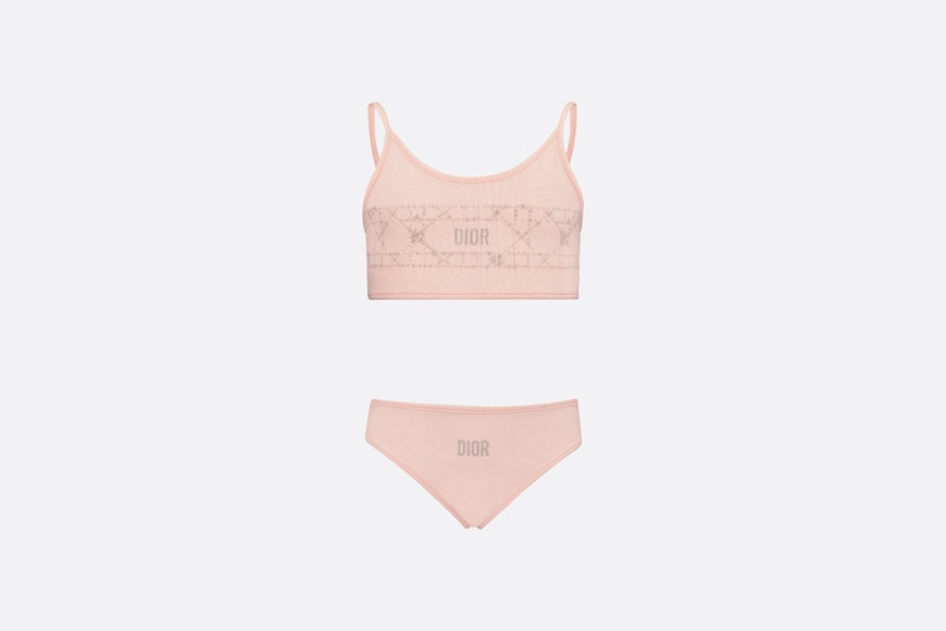 Kid's Two-Piece Swimsuit • Pale Pink Technical Fabric with Pale Gold-Tone Cannage Motif