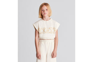 Kid's Sleeveless Cropped T-Shirt • Ivory Cotton-Blend Fleece with Pale Gold-Tone Cannage Motif
