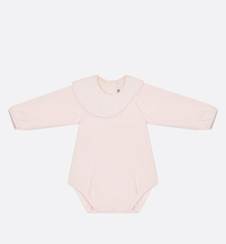 Baby Long-Sleeved Onesie • Pale Pink Cannage Jersey and Cotton Voile