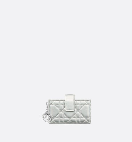 Lady Dior 5-Gusset Card Holder • Iridescent Metallic Silver-Tone Cannage Lambskin
