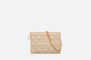 Dior Caro Zipped Pouch with Chain • Sand-Colored Supple Cannage Calfskin