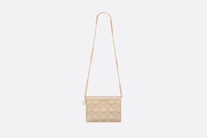 Dior Caro Zipped Pouch with Chain • Sand-Colored Supple Cannage Calfskin