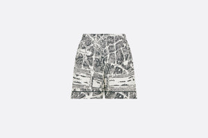 Shorts • White and Black Silk Twill with Plan de Paris Motif