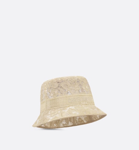 Dior Or D-Bobby D-Lace Macramé Small Brim Bucket Hat • Gold-Tone Technical Fabric