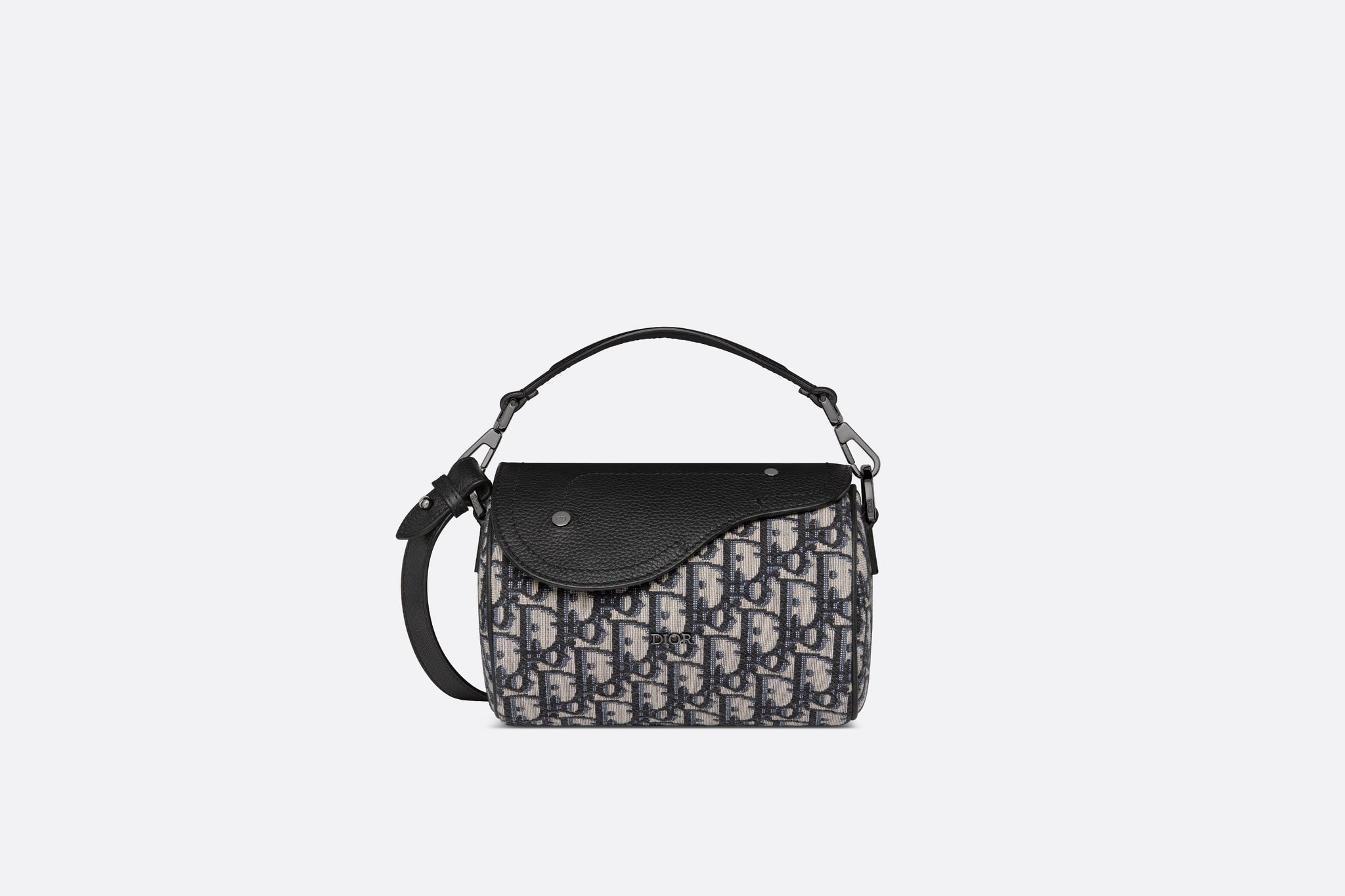 Saddle Pouch with Strap Beige and Black Dior Oblique Jacquard and Black  Grained Calfskin