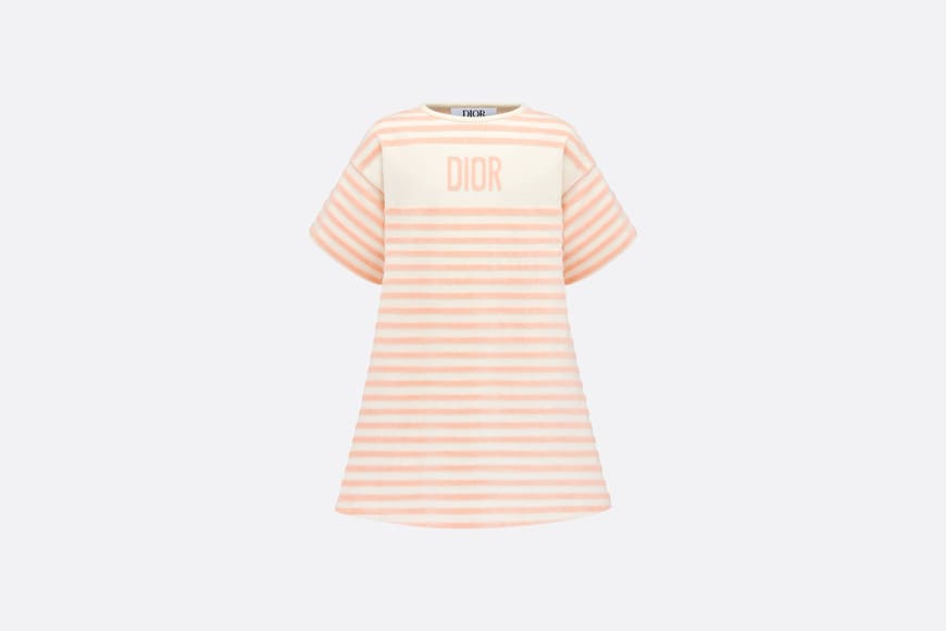 Kid's A-Line Dress • Ivory Velvet Jersey Jacquard with Light Coral Pink Stripes