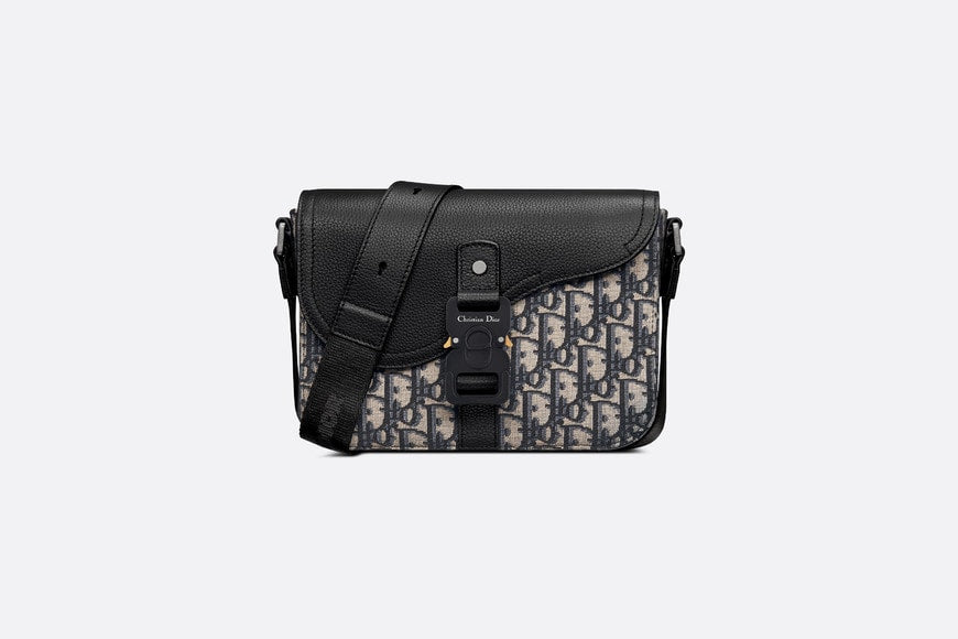 Mini Saddle Bag with Strap • Beige and Black Dior Oblique Jacquard and Black Grained Calfskin