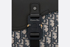 Mini Saddle Bag with Strap • Beige and Black Dior Oblique Jacquard and Black Grained Calfskin