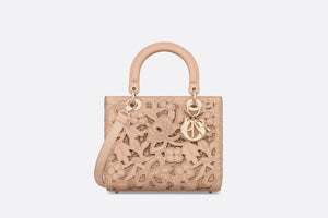 Medium Lady Dior Bag • Sand Pink Calfskin and D-Lace Embroidery with Macramé Effect