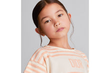 Load image into Gallery viewer, Kid&#39;s A-Line Dress • Ivory Velvet Jersey Jacquard with Light Coral Pink Stripes
