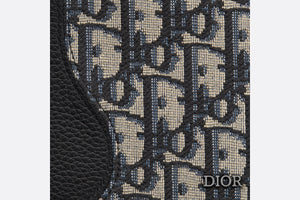 Saddle Wallet • Black Grained Calfskin Leather Marquetry with Beige and Black Dior Oblique Jacquard