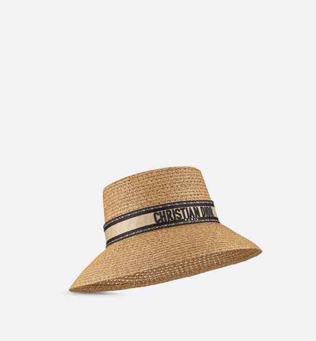 D-Bobby Large Brim Hat • Natural Straw with Beige and Black Embroidered Band