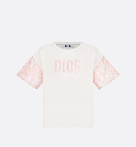 Kid's T-Shirt • Ivory Cotton Jersey and Sequin-Embroidered Tulle with Pink and Ivory Lily of the Valley Print